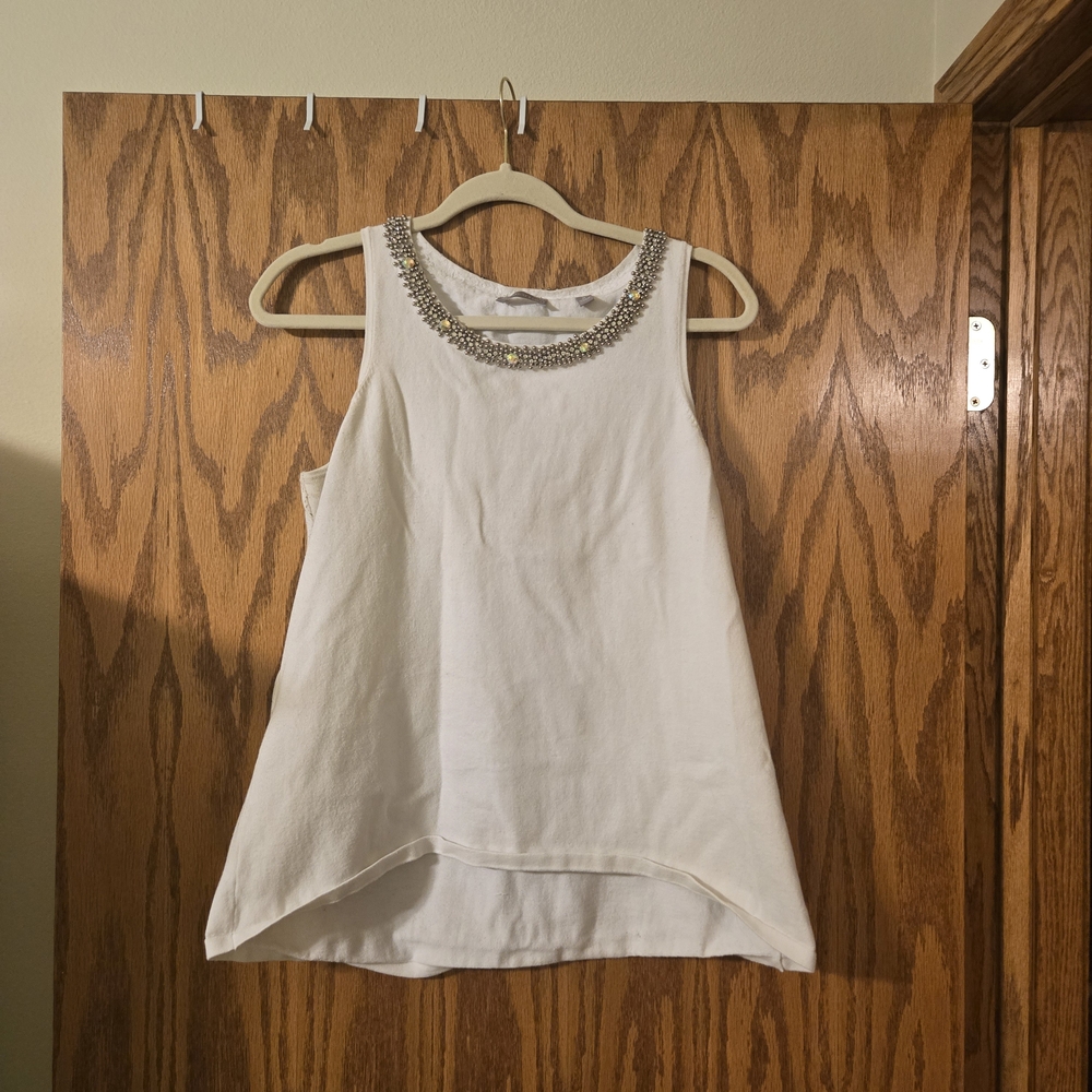 Revolution White Tank Top with Beaded Trim